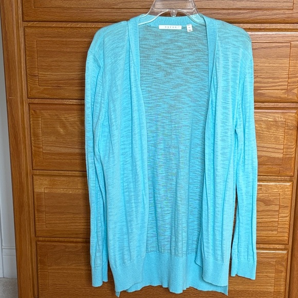 Cyrus Sweaters - Cyrus Open-Front Long Cardigan in Aquarius Blue Size XL